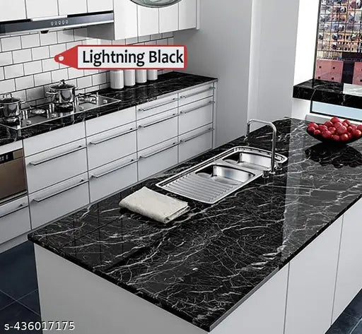 Black Marble Sticker For Kitchen Countertops Waterproof Black Marble Wallpaper Self Adhesive And Removable Marble Paper For Kitchen Bathroom Cabinet Furniture (60*200 Cm)
