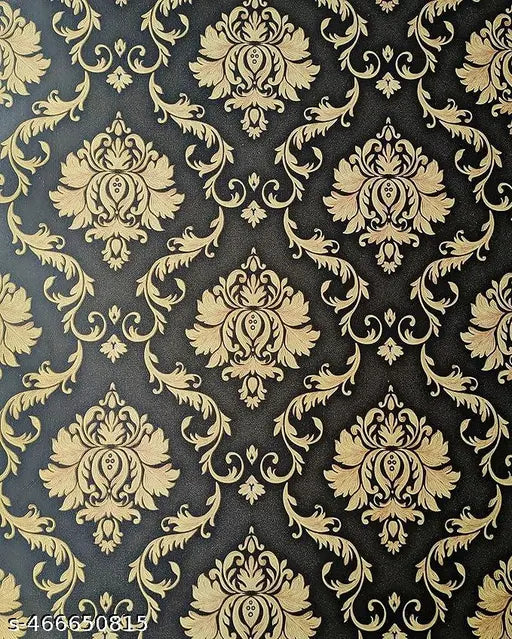 Wall Stickers DIY Wallpaper (45 x 250 cm) Black Damask Luxury Self Adhesive Decals Living Room Bedroom Decoration, Black