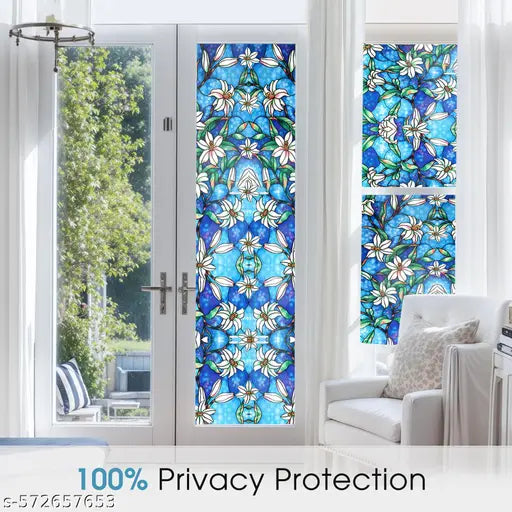 WOLOUR (16x120)Inch 3D White Lilly Flower Window Films Privacy Glass Film Self Adhesive Decorative Film for Bathroom/Door Window/Heat Control/Sidelight/Anti UV Control Stickers ( Pack of 1) - 10ft Length