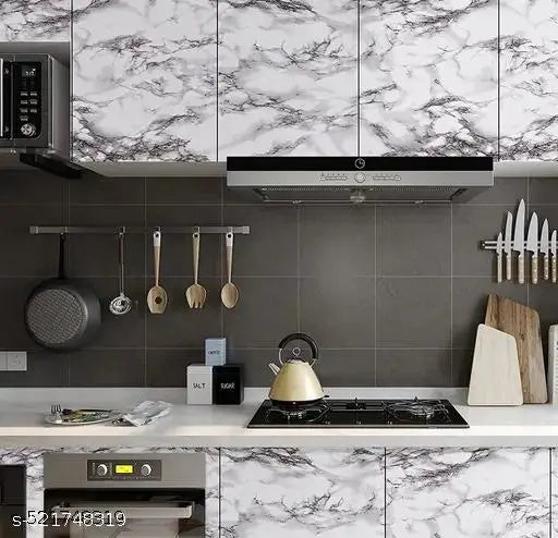 Marble Sticker Wallpaper for Home Walls 2M White Marble Wall Paper for Bathroom Design Self Adhesive Waterproof Removable Roll Kitchen Counter-top Cabinet Furniture Laptop (White, 60 x 200 cm)