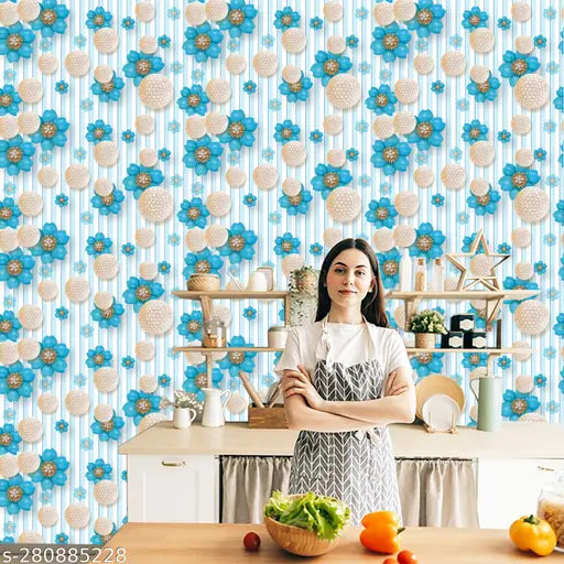 SRCC Floral Design Self Adhesive Wallpaper – 45x300 CM Waterproof & Oilproof PVC Sticker for Kitchen, Bedroom & Living Room