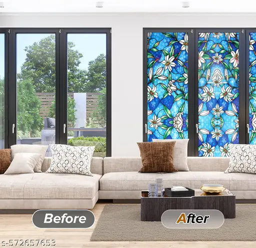 WOLOUR (16x120)Inch 3D White Lilly Flower Window Films Privacy Glass Film Self Adhesive Decorative Film for Bathroom/Door Window/Heat Control/Sidelight/Anti UV Control Stickers ( Pack of 1) - 10ft Length