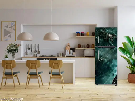 Sk Decals Bazar Vinyl 3D Flower Fridge Sticker, Doubele Door Refrigerator Sticker Marble Texture Vinyl Size 24x60 cm (Green Marble Texture)