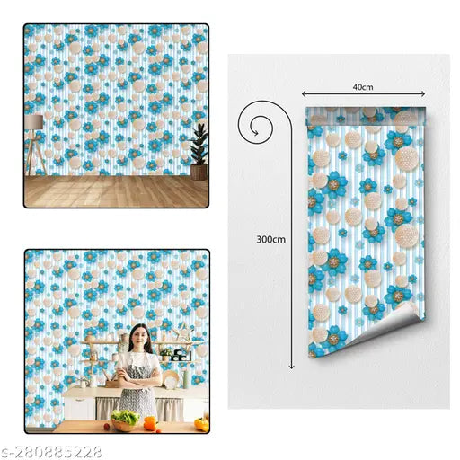 SRCC Floral Design Self Adhesive Wallpaper – 45x300 CM Waterproof & Oilproof PVC Sticker for Kitchen, Bedroom & Living Room