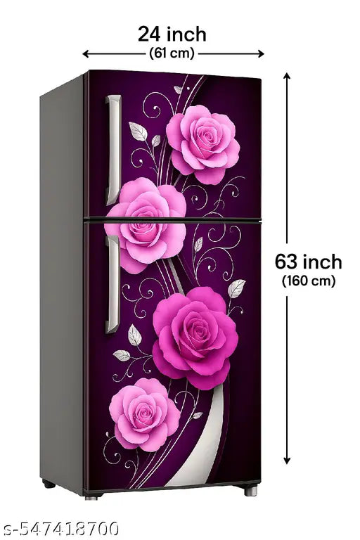 Modern 3D Floral Fridge Sticker | Decorative Refrigerator Door Wallpaper (24x60 Inchh) | Waterproof Vinyl Peel & Stick Décor for Home
