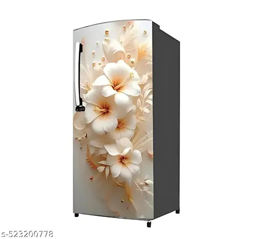 24x49 inch Floral Refrigerator Sticker, White Flower Pattern, Waterproof Vinyl Fridge Covering,Art And Craftt Store Delhi , #ArtAndCraftStoreDelhi #FloralFridgeDecor