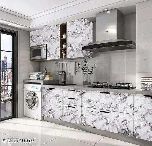 Marble Sticker Wallpaper for Home Walls 2M White Marble Wall Paper for Bathroom Design Self Adhesive Waterproof Removable Roll Kitchen Counter-top Cabinet Furniture Laptop (White, 60 x 200 cm)