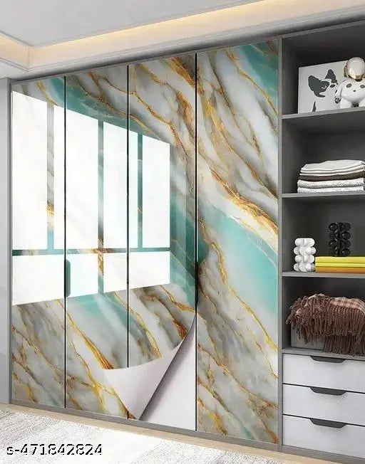 Combo of 2 Sky Gold Marble Self-Adhesive Wallpapers – 60x200 cm Each, Waterproof Vinyl Stickers