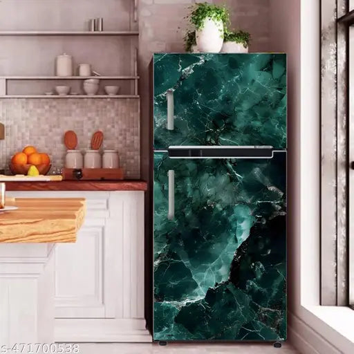 Sk Decals Bazar Vinyl 3D Flower Fridge Sticker, Doubele Door Refrigerator Sticker Marble Texture Vinyl Size 24x60 cm (Green Marble Texture)