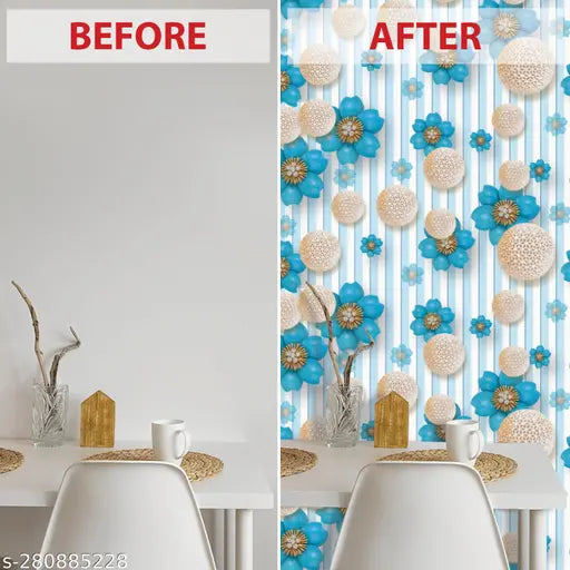 SRCC Floral Design Self Adhesive Wallpaper – 45x300 CM Waterproof & Oilproof PVC Sticker for Kitchen, Bedroom & Living Room