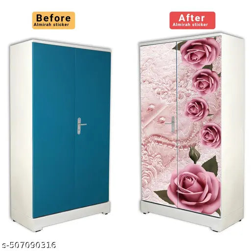 Almirah Wallpaper Stickers For Home Decoration Trendy Wallpaper Almirah Stickers Size (213x99)Cm Wardrobe Stickers Self Adhesive Almira Stickers For Home Love Rose Art Wardrobe Wallpaper Sticker For Bedroom, Living Room | Almirah Door Stickers | Almera Wallpaper (Pack Of - 1)