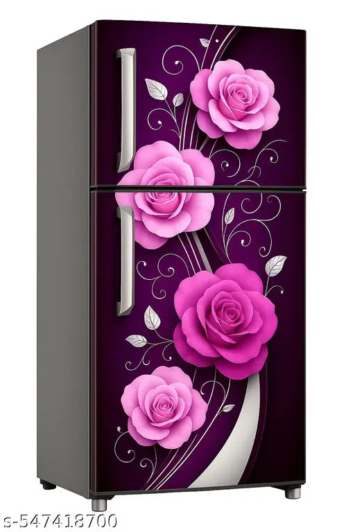 Modern 3D Floral Fridge Sticker | Decorative Refrigerator Door Wallpaper (24x60 Inchh) | Waterproof Vinyl Peel & Stick Décor for Home