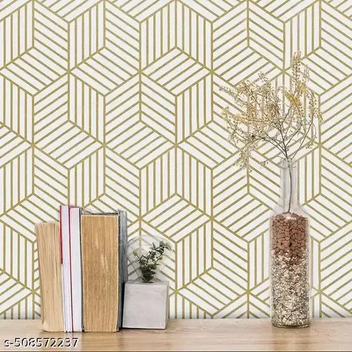 SUKUNENTERPRISE Gold Geometric Self-Adhesive Wallpaper | Peel and Stick Vinyl Wall Covering | Waterproof, Removable, and Durable Wall Sticker for Home, Office, Kitchen & Bedroom Décor – 45cm x 200cm