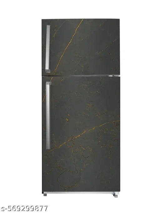 Double Door Refrigerator 61 x 160 cm Black Marble Fridge Sticker with Gold Veins, Luxury Finish, Waterproof Vinyl Fridge Wallpaper