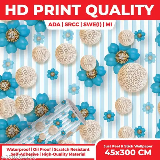 SRCC Floral Design Self Adhesive Wallpaper – 45x300 CM Waterproof & Oilproof PVC Sticker for Kitchen, Bedroom & Living Room