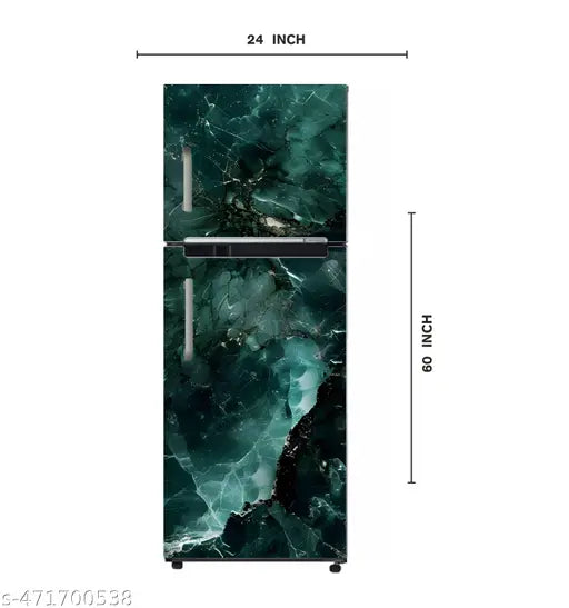 Sk Decals Bazar Vinyl 3D Flower Fridge Sticker, Doubele Door Refrigerator Sticker Marble Texture Vinyl Size 24x60 cm (Green Marble Texture)