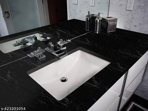 (Pack of 3) Marble Sticker Wallpaper for Home Walls 2M Marble Wall Paper for Bathroom Design Self Adhesive Waterproof Removable wall paper Roll Oil Proof Kitchen Countertop Cabinet Furniture Laptop (Black, 60 x 200 cm)