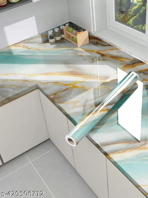 SKY GOLD Marble Wallpaper for Walls Kitchen Marble Wallpaper for Kitchen Wallpaper Oil Proof and Waterproof Wall Papers Water Proof Kitchen Marble Wallpaper (Size 60 * 200 Cm)