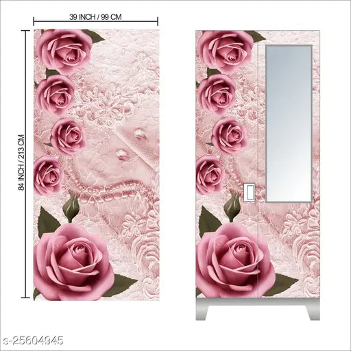 Almirah Wallpaper Stickers For Home Decoration Trendy Wallpaper Almirah Stickers Size (213x99)Cm Wardrobe Stickers Self Adhesive Almira Stickers For Home Love Rose Art Wardrobe Wallpaper Sticker For Bedroom, Living Room | Almirah Door Stickers | Almera Wallpaper (Pack Of - 1)