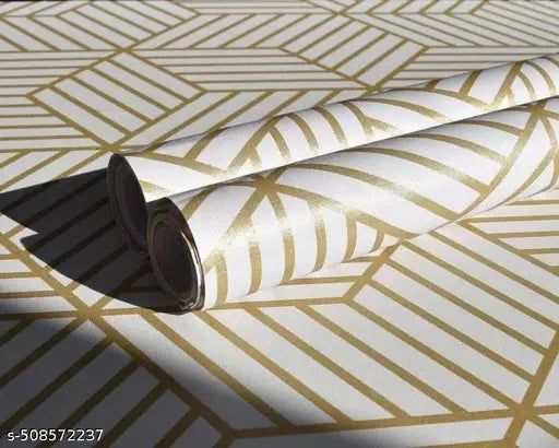 SUKUNENTERPRISE Gold Geometric Self-Adhesive Wallpaper | Peel and Stick Vinyl Wall Covering | Waterproof, Removable, and Durable Wall Sticker for Home, Office, Kitchen & Bedroom Décor – 45cm x 200cm