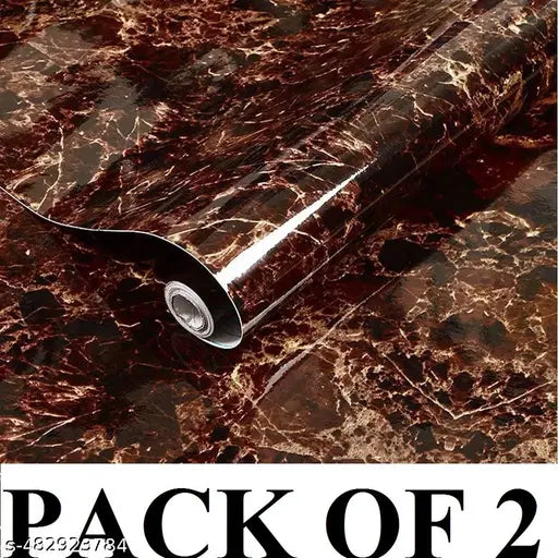 Vinyl Marble Wallpaper Peel and Stick Waterproof Wallpaper for Home Kitchen Countertop Cabinet Furniture Oil Proof Kitchen Stickers (Brown 60X200-PACK OF 2)