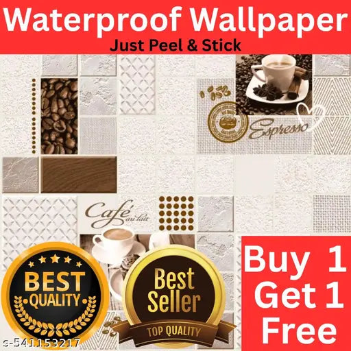 Home Wall Decor Brown Cup Plate Wallpaper Specific Product for Bedroom, Living Room, Kids Room | Self-Adhesive Wallpaper for Shop, Office Walls (Buy 1 Get 1 Free: Size-16x39 Inches Each Strip)