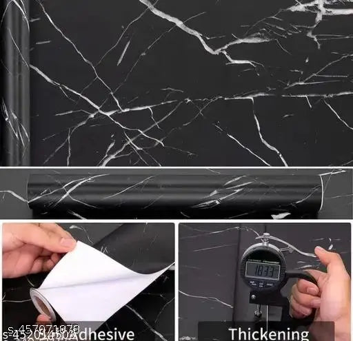 Black Marble foil Sheet for Kitchen, Kitchen Wallpaper Vinyl Sheet, Oil Proof and Waterproof Wallpaper for Kitchen, Kitchen Wall Stickers Heat Resistant (SIZE : 60*200 CM)