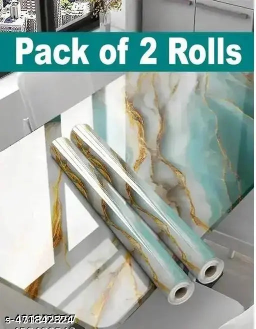 Combo of 2 Sky Gold Marble Self-Adhesive Wallpapers – 60x200 cm Each, Waterproof Vinyl Stickers