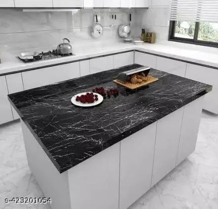 (Pack of 3) Marble Sticker Wallpaper for Home Walls 2M Marble Wall Paper for Bathroom Design Self Adhesive Waterproof Removable wall paper Roll Oil Proof Kitchen Countertop Cabinet Furniture Laptop (Black, 60 x 200 cm)