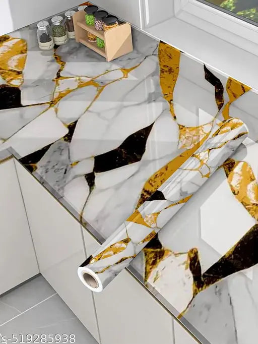 Wall Stickers DIY Wallpaper Vinyl Marble Wallpaper Peel and Stick Waterproof Wallpaper for Home Kitchen Countertop Cabinet Oil Proof Kitchen (pack of 1, Size:60*200 cm)