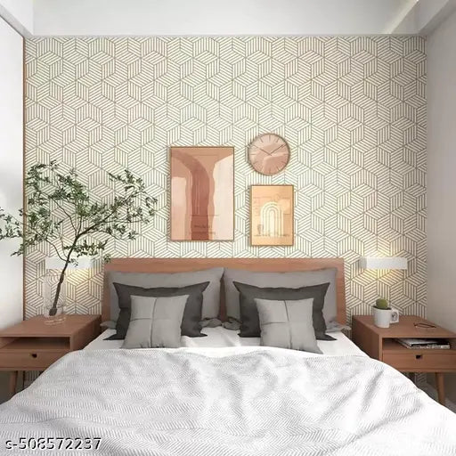 SUKUNENTERPRISE Gold Geometric Self-Adhesive Wallpaper | Peel and Stick Vinyl Wall Covering | Waterproof, Removable, and Durable Wall Sticker for Home, Office, Kitchen & Bedroom Décor – 45cm x 200cm