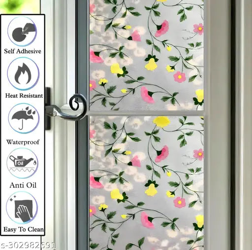 (41x153)CM Multi Sparkle Flower Window Films Privacy Glass Film Self Adhesive Decorative Film for Bathroom/Door Window/Heat Control/Sidelight/Anti UV Control Stickers