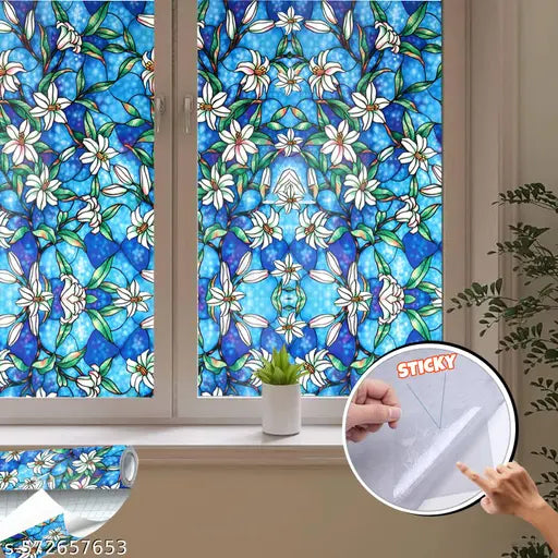 WOLOUR (16x120)Inch 3D White Lilly Flower Window Films Privacy Glass Film Self Adhesive Decorative Film for Bathroom/Door Window/Heat Control/Sidelight/Anti UV Control Stickers ( Pack of 1) - 10ft Length