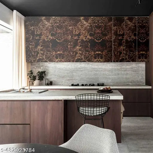 Vinyl Marble Wallpaper Peel and Stick Waterproof Wallpaper for Home Kitchen Countertop Cabinet Furniture Oil Proof Kitchen Stickers (Brown 60X200-PACK OF 2)