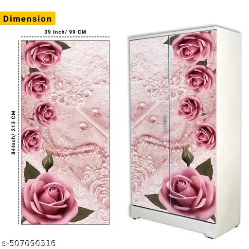 Almirah Wallpaper Stickers For Home Decoration Trendy Wallpaper Almirah Stickers Size (213x99)Cm Wardrobe Stickers Self Adhesive Almira Stickers For Home Love Rose Art Wardrobe Wallpaper Sticker For Bedroom, Living Room | Almirah Door Stickers | Almera Wallpaper (Pack Of - 1)