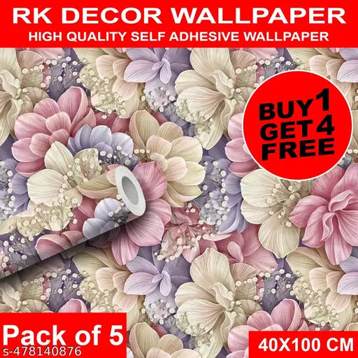 RK Decor Self Adhesive Wallpaper for Livingroom, Bedroom, Kitchen, Office Wall Décor Water Proof (Size 40x100 CM) Pack of 5