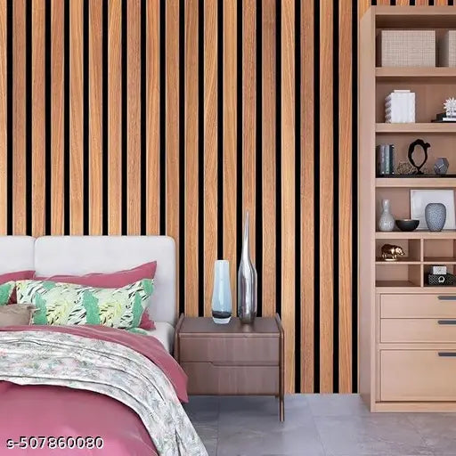 Wooden Wallpaper for Walls 45 X 250 CM | Vertical Wood Wall Stickers for Wall Decor | Self Adhersive Wall Paper for Home Kitchen Living Room and Bedroom (2.5 Meters)