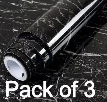 (Pack of 3) Marble Sticker Wallpaper for Home Walls 2M Marble Wall Paper for Bathroom Design Self Adhesive Waterproof Removable wall paper Roll Oil Proof Kitchen Countertop Cabinet Furniture Laptop (Black, 60 x 200 cm)