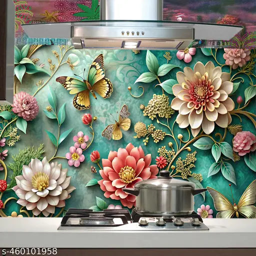 Self Adhesive Wall Stickers For Kitchen 100x40 CM Pack Of 3 Kitchen Wallpaper Waterproof Wall Sticker | Kitchen Shelf Stickers for Home | Kitchen Wall Stickers Oil Proof Wallpaper for Walls of Kitchen | Bedroom & Living Room