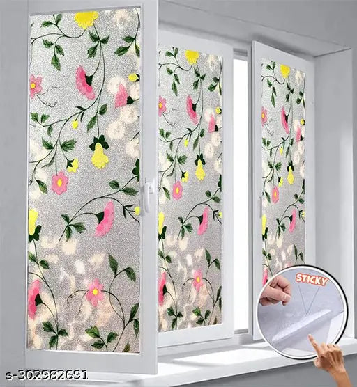 (41x153)CM Multi Sparkle Flower Window Films Privacy Glass Film Self Adhesive Decorative Film for Bathroom/Door Window/Heat Control/Sidelight/Anti UV Control Stickers