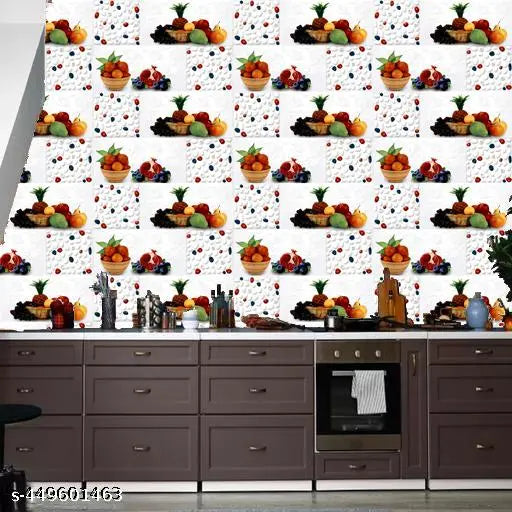 SDM Wallpapers for wall I Kitchen Wallpaper Roll For Kitchen Wall Sticker | (40x200)cm Oil Proof and Water Proof Self Adhesive Wallpaper fruits on beautiful kitchen wall