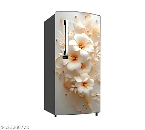 24x49 inch Floral Refrigerator Sticker, White Flower Pattern, Waterproof Vinyl Fridge Covering,Art And Craftt Store Delhi , #ArtAndCraftStoreDelhi #FloralFridgeDecor