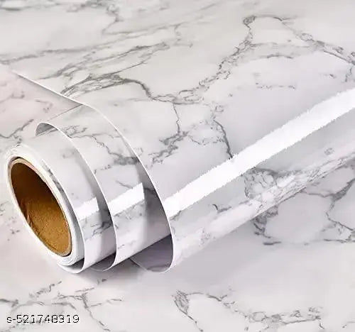 Marble Sticker Wallpaper for Home Walls 2M White Marble Wall Paper for Bathroom Design Self Adhesive Waterproof Removable Roll Kitchen Counter-top Cabinet Furniture Laptop (White, 60 x 200 cm)