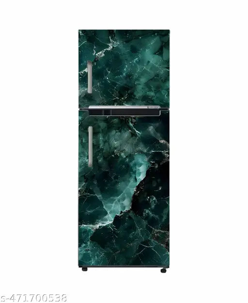 Sk Decals Bazar Vinyl 3D Flower Fridge Sticker, Doubele Door Refrigerator Sticker Marble Texture Vinyl Size 24x60 cm (Green Marble Texture)