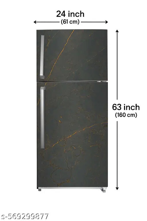 Double Door Refrigerator 61 x 160 cm Black Marble Fridge Sticker with Gold Veins, Luxury Finish, Waterproof Vinyl Fridge Wallpaper
