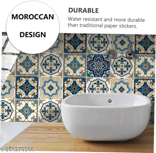 Moroccan Tile Stickers for Kitchen Backsplash Bathroom Floor Wood Glass Stick Home Decor Furniture (60cmx200cm)