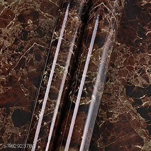 Vinyl Marble Wallpaper Peel and Stick Waterproof Wallpaper for Home Kitchen Countertop Cabinet Furniture Oil Proof Kitchen Stickers (Brown 60X200-PACK OF 2)